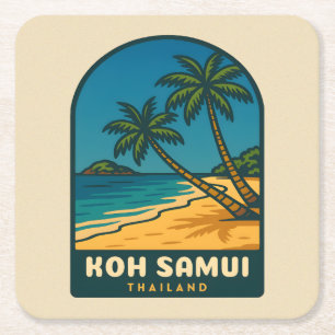 Reise im Vintage-Stil Koh Samui Thailand Retro-Str Rechteckiger Pappuntersetzer