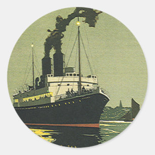 Reise im Vintage-Stil, Kreuzfahrtschiff in einem H Runder Aufkleber