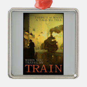 Reise im Vintage-Stil mit dem Zug Premium-Ornament Silbernes Ornament