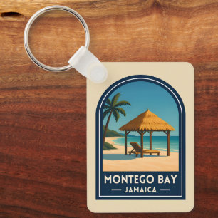Reise im Vintage-Stil Montego Bay Jamaika Strand R Schlüsselanhänger