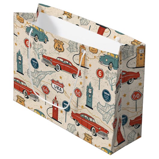 Reise im Vintage-Stil Muster (2) Große Geschenktüte (Vorderseite Schrägansicht)