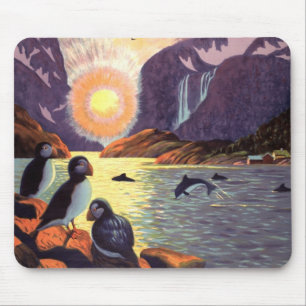 Reise im Vintage-Stil, Norwegen Fjord Land der Mit Mousepad