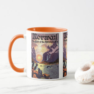 Reise im Vintage-Stil, Norwegen Fjord Land der Mit Tasse