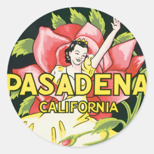 Reise im Vintage-Stil, Pasadena Kalifornien, Dame  Runder Aufkleber
