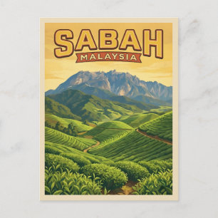 Reise im Vintage-Stil Sabah Borneo Malaysia Natur Postkarte
