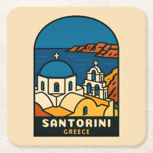Reise im Vintage-Stil Santorin Griechenland Retro- Rechteckiger Pappuntersetzer