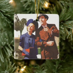 Reise im Vintage-Stil, Touristen auf Urlaubs-Sehen Keramikornament