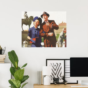 Reise im Vintage-Stil, Touristen auf Urlaubs-Sight Poster