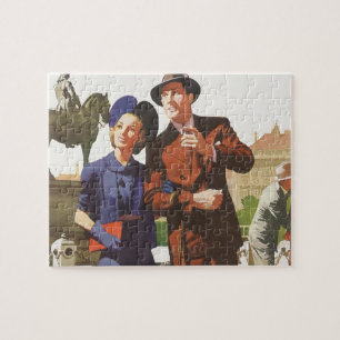 Reise im Vintage-Stil, Touristen auf Urlaubs-Sight Puzzle