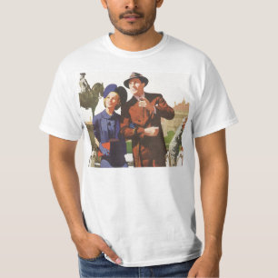 Reise im Vintage-Stil, Touristen auf Urlaubsstadtb T-Shirt