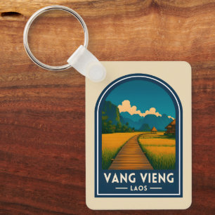 Reise im Vintage-Stil Vang Vieng Laos Retro Landsc Schlüsselanhänger