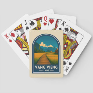 Reise im Vintage-Stil Vang Vieng Laos Retro-Landsc Spielkarten