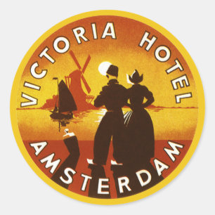 Reise im Vintage-Stil, Victoria Hotel, Amsterdam, Runder Aufkleber