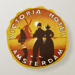 Reise im Vintage-Stil, Victoria Hotel, Amsterdam,  Rundes Kissen