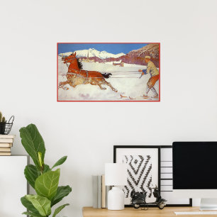 Reise im Vintage-Stil, Winter in Engadin Schweiz Poster