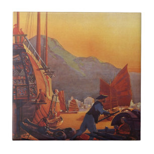 Reise in alten Zeiten, Flugzeug über Dschunken in  Fliese