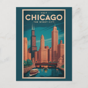 Reise in das alte Chicago Illinois Windy City Skyl Postkarte