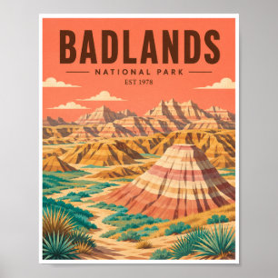 Reise in den Badlands National Park im Vintage-Sti Poster