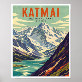 Reise in den Katmai-Nationalpark im Vintage-Stil Poster
