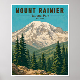 Reise in den Mount Rainier Nationalpark im Vintage Poster