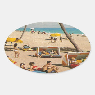 Reise in den Vintage-Retro-Strand von Florida Ovaler Aufkleber