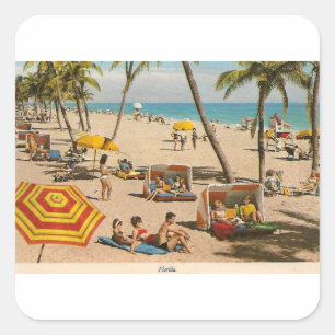 Reise in den Vintage-Retro-Strand von Florida Quadratischer Aufkleber