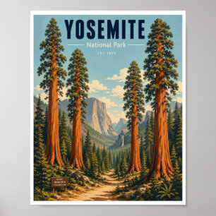 Reise in den Yosemite-Nationalpark im Vintage-Stil Poster