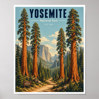 Reise in den Yosemite-Nationalpark im Vintage-Stil Poster