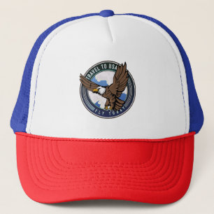 Reise in die USA Fliegen Sie heute Logo Truckerkappe