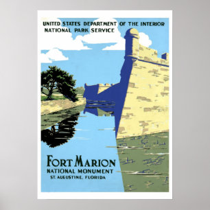 Reise in die Vintage-Retro-Festung Marion St. Augu Poster