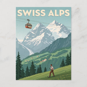 Reise in die Vintage-Schweizer Alpen Postkarte