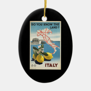Reise Italien Vintage Karte mit Zitronen Keramik Ornament