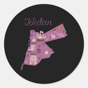 Reise Jordan Karte Amman Petra Totes Meer Familie Runder Aufkleber