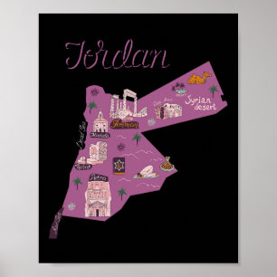 Reise Jordanien Karte Amman Petra Totes Meer Famil Poster