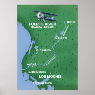 Reise Karte Fuerte River Sinaloa, Mexiko Poster