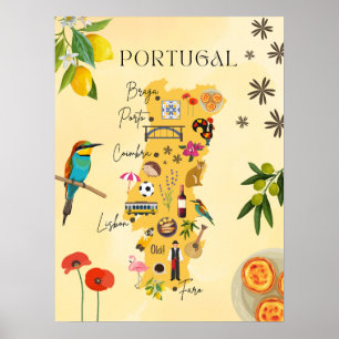 Reise Karte Portugal - Kultur, Natur, Sehenswürdig Poster