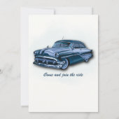 Reise-Klassik-Blau-Auto wird 50 Jahre alt Einladung (Rückseite)