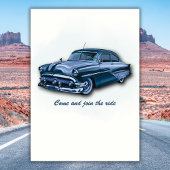 Reise-Klassik-Blau-Auto wird 50 Jahre alt Einladung