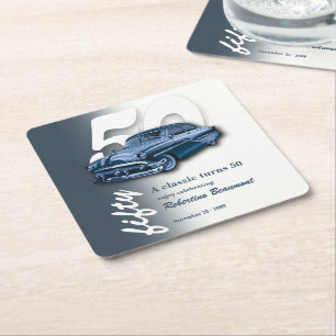 Reise Klassisch Blaues Auto wird 50 Jahre alt Rechteckiger Pappuntersetzer