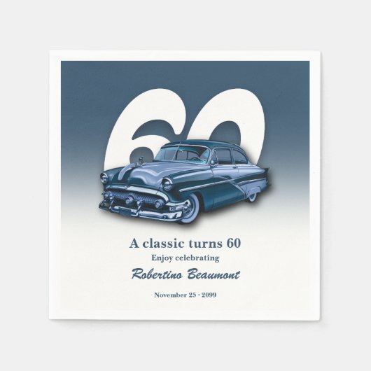 Reise Klassisch Blaues Auto wird 60. Geburtstag Serviette (Vorderseite)