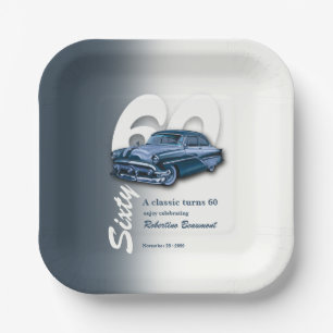 Reise Klassisch Blaues Auto wird 60 Jahre alt Pappteller