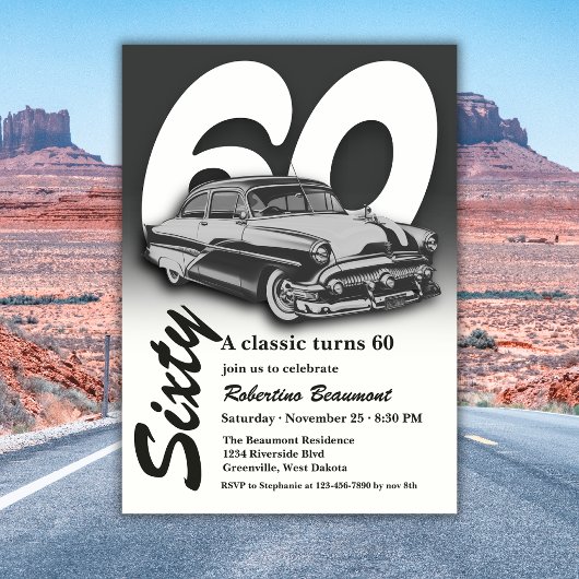 Reise Klassisch Graues Auto wird 60 Jahre alt Einladung