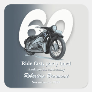 Reise Klassische Motorradfahrt Schnell 60. Geburts Quadratischer Aufkleber