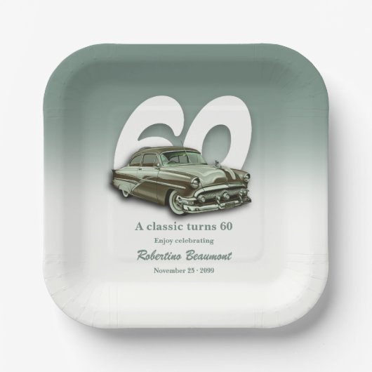 Reise Klassisches Grünes Auto wird 60 Jahre alt Pappteller (Vorderseite)
