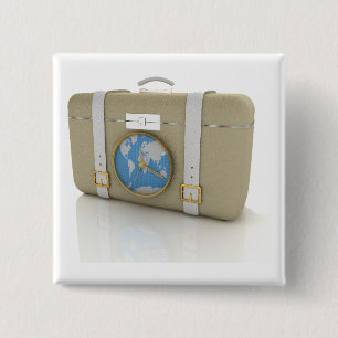 Reise-Kofferuhr Weltkarte im Vintage-Stil Button