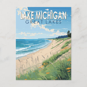 Reise-Kunst-Vintage am Lake Michigan Postkarte