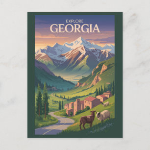 Reise Kunst Vintage Georgien Kaukasus Berge Postkarte