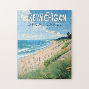 Reise Kunst Vintage Lake Michigan Puzzle