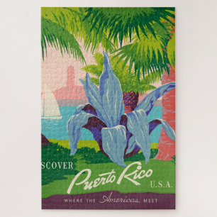 Reise-Kunstillustration aus Puerto Rico im Vintage Puzzle