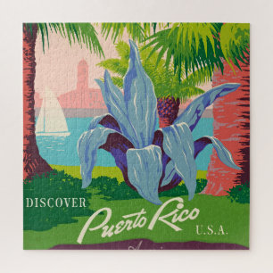 Reise-Kunstillustration aus Puerto Rico im Vintage Puzzle